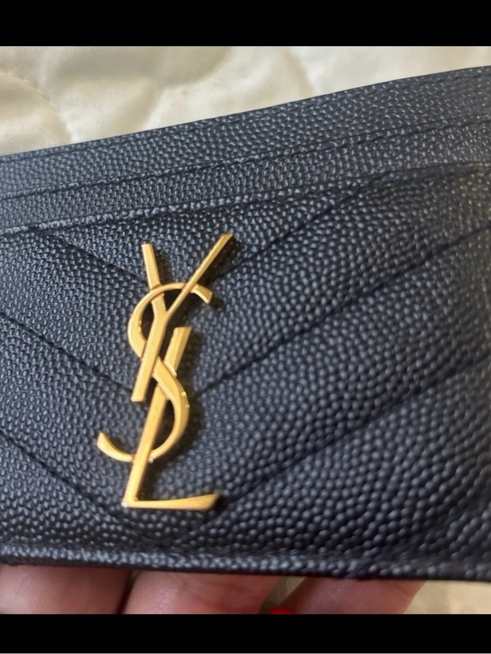 Saint Laurent Black Quilted Card Holder with Gold YSL Emblem